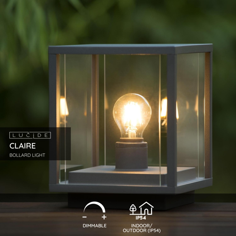 Lucide CLAIRE - Stĺpové svietidlo Vonkajšie - 1xE27 - IP54 - Antracit